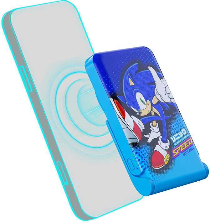 Powerbank magnetik OTL SH1195 Sonic The Hedgehog, 5000 mAh, USB-C 15W, kaltër, me mbajtëse