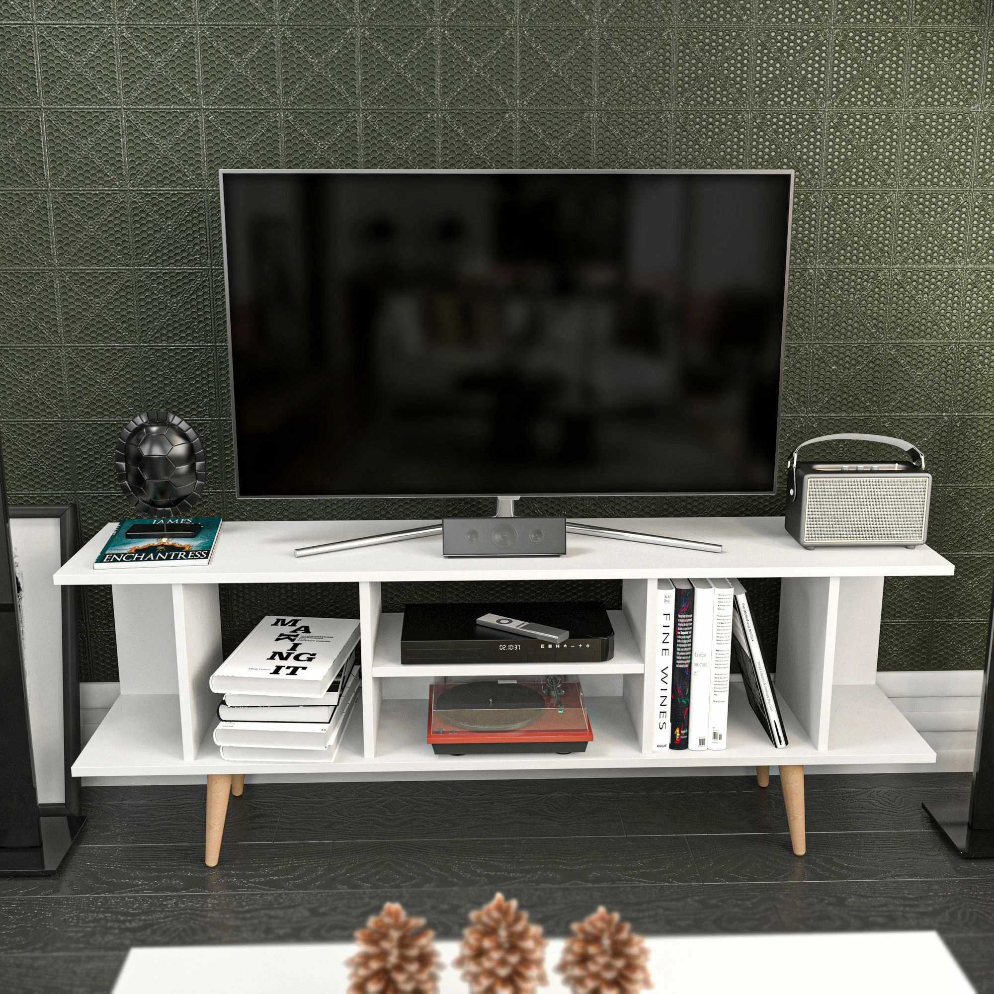 Komodë TV Skye Decor, ngjyrë e bardhë, Akya