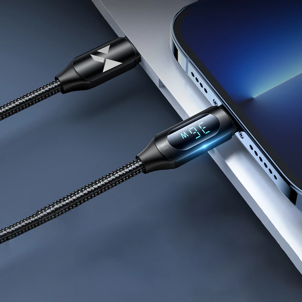 Mbështjellës kabllo Wozinsky WUCLC1, USB-C në Lightning, 1m, 36W, e zezë