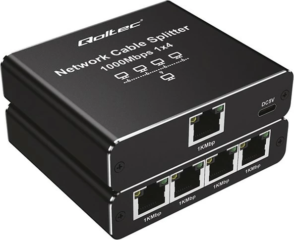 Switch rrjeti Qoltec 52293, 5 porta RJ45, 1000Mb/s, alumini, USB-C