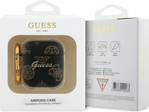 Mbështjellës Guess GUA2PG4GPK për AirPods 1/2, me karabinë, zi
