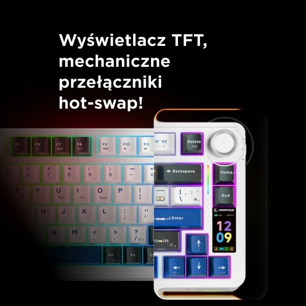 Tastierë mekanike wireless Rampage Quell Pro, 75%, RGB, Hot-Swap, Bluetooth/2.4G, e bardhë