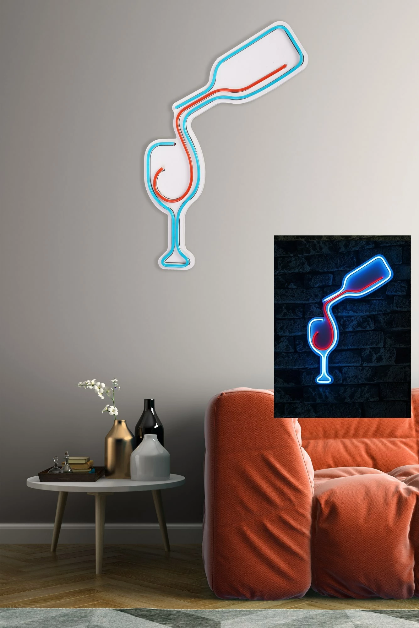 Dritë dekorative LED plastike, formë shishe vere dhe gotë, ngjyrë kaltër dhe e kuqe