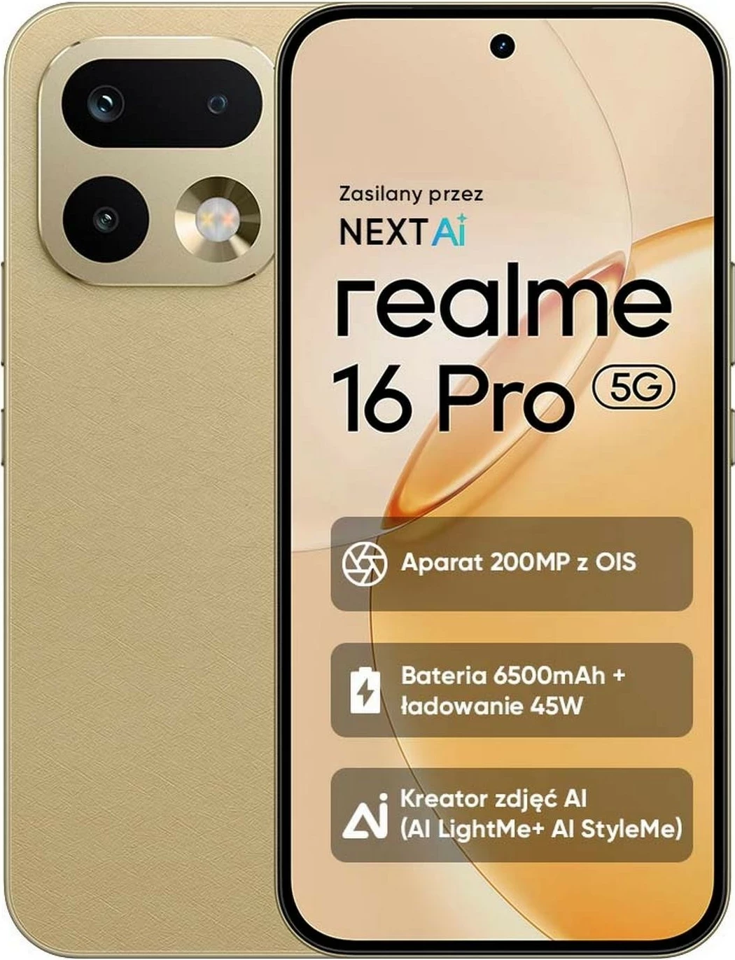 Celular realme 16 Pro 5G, 8GB RAM, 512GB, Master Gold