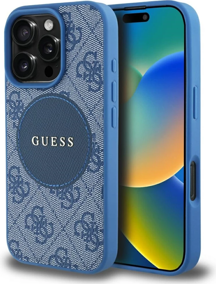 Mbështjellës Guess 4G Circle Classic Logo MagSafe për iPhone 16 Pro Max, Kaltër