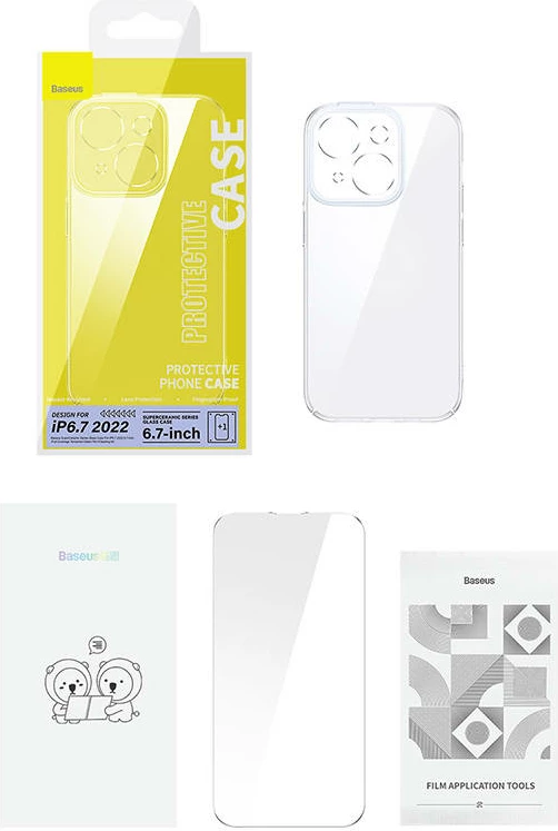 Mbështjellës Baseus SuperCeramic me xham të temperuar për iPhone 14 Plus, Transparent, set