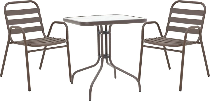 Tavolinë me karrige Watson-Sussie metal ngjyrë kafe-xham 70x70x70cm