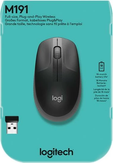 Maus wireless Logitech M190 (910-005905), me receiver USB, e zezë