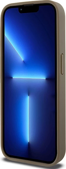 Mbështjellës DKNY Leather Pattern Metal Logo MagSafe për iPhone 14 Pro, kafe