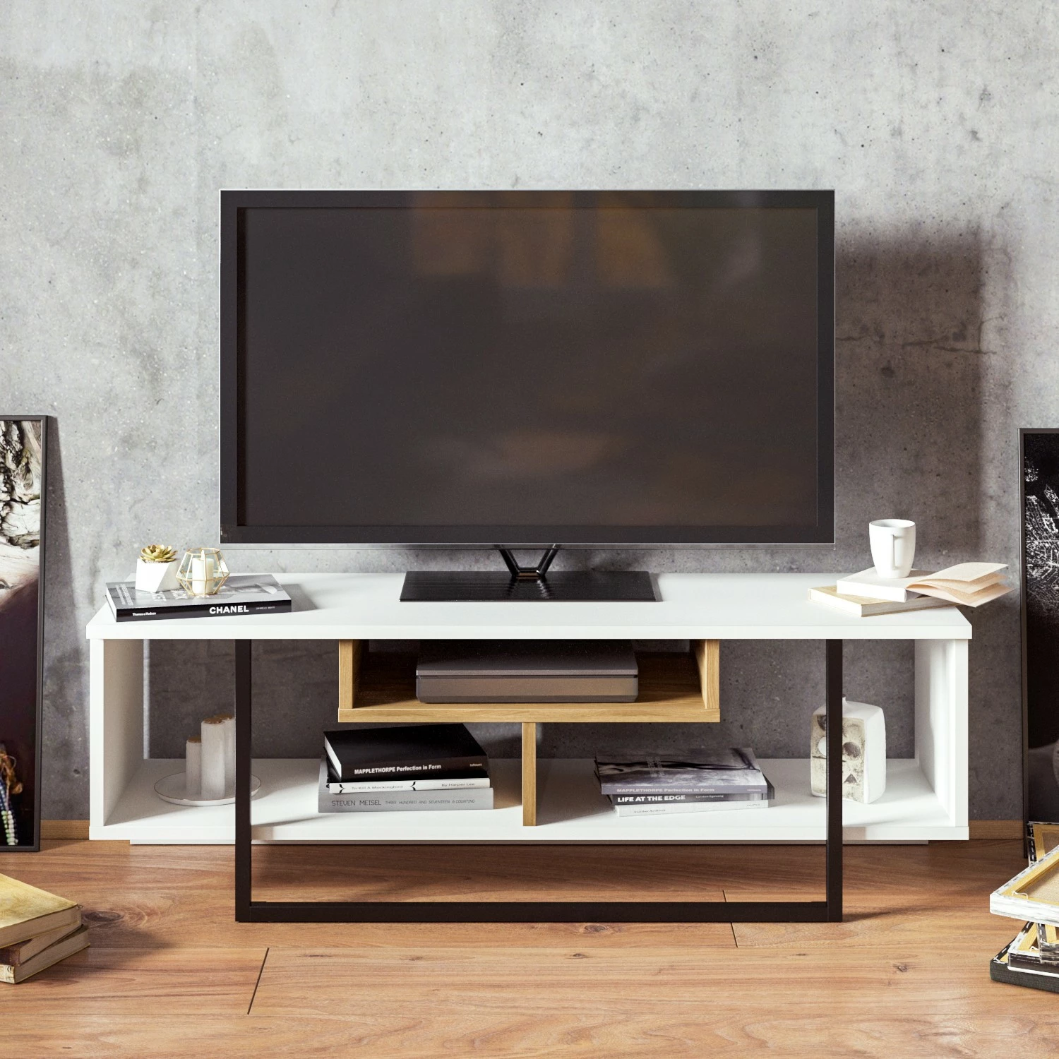 Komodë TV Hanah Home, Asal (120), e bardhë, ud, e zezë