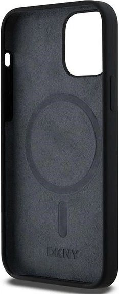 Mbështjellës DKNY Liquid Silicone me logo të bardhë, MagSafe, për iPhone 12/12 Pro, i zi