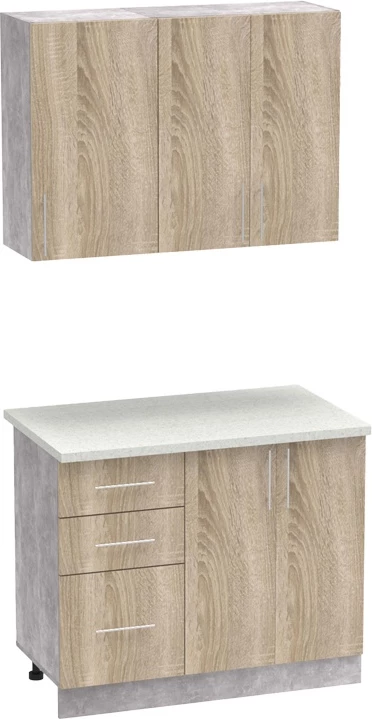 Njësi kuzhine Festa I melamine, ngjyrë sonoma dhe banak kuzhine ngjyrë gri e çelët, 100x60x85cm