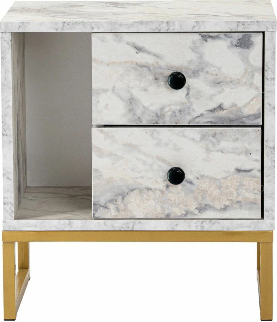 Komodinë Nordure, ngjyrë Freesia Marble, ari