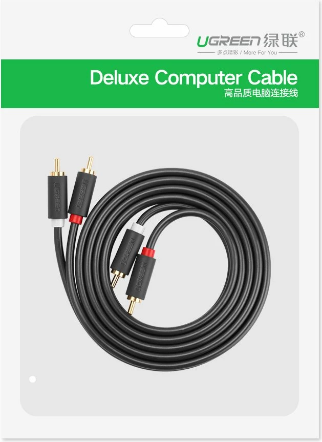 Kabllo audio Ugreen AV104 10520, 2RCA mashkull në 2RCA mashkull, 5m, Gri