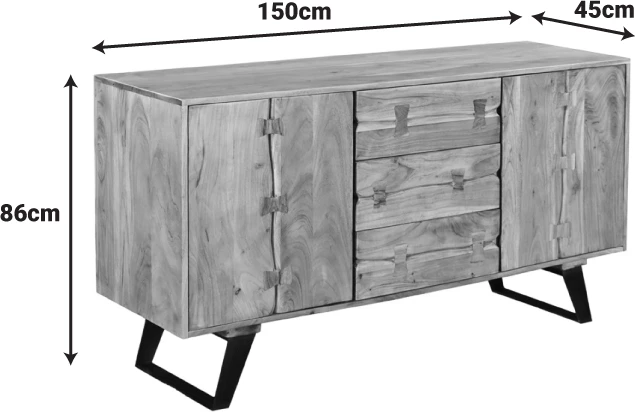 Bufe Leontina, dru akacie i fortë, këmbë metalike të zeza, 150x45x86cm