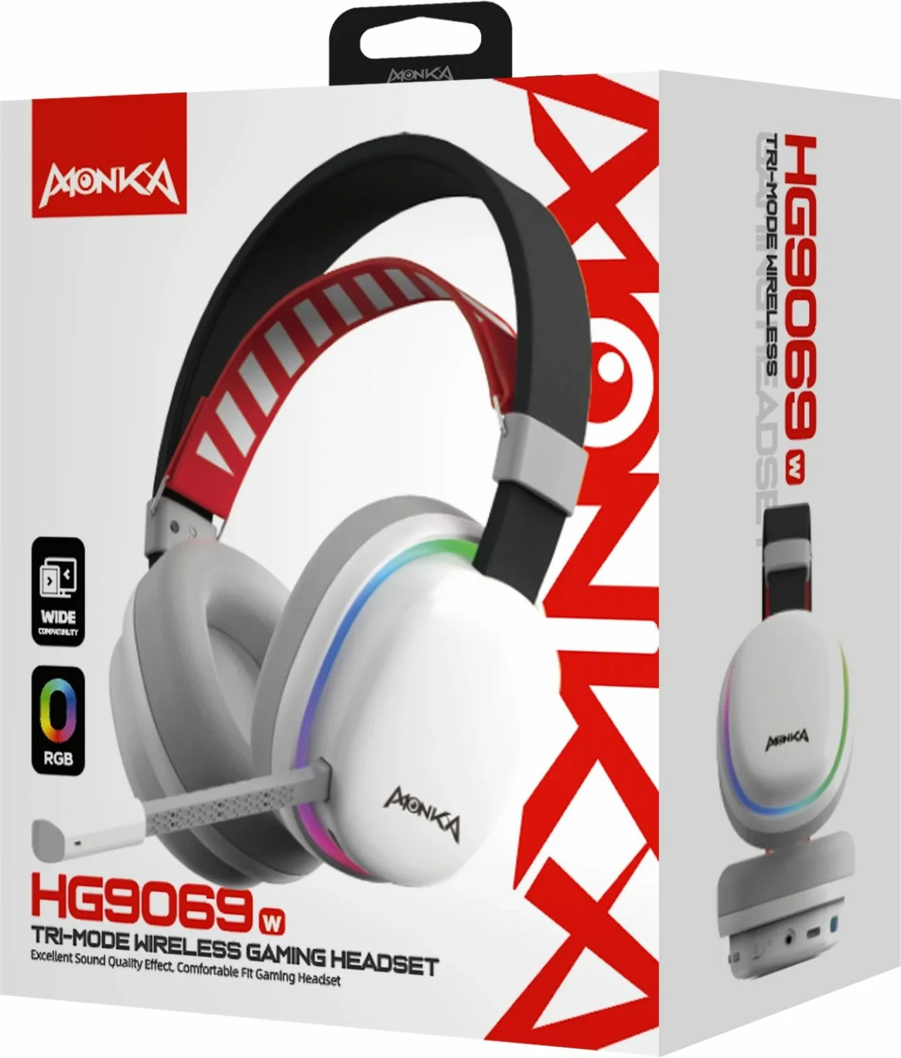 Kufje gaming wireless Marvo Monka Echo HG9069W, Bluetooth 5.2, RGB, mikrofon i ndashëm, të bardha