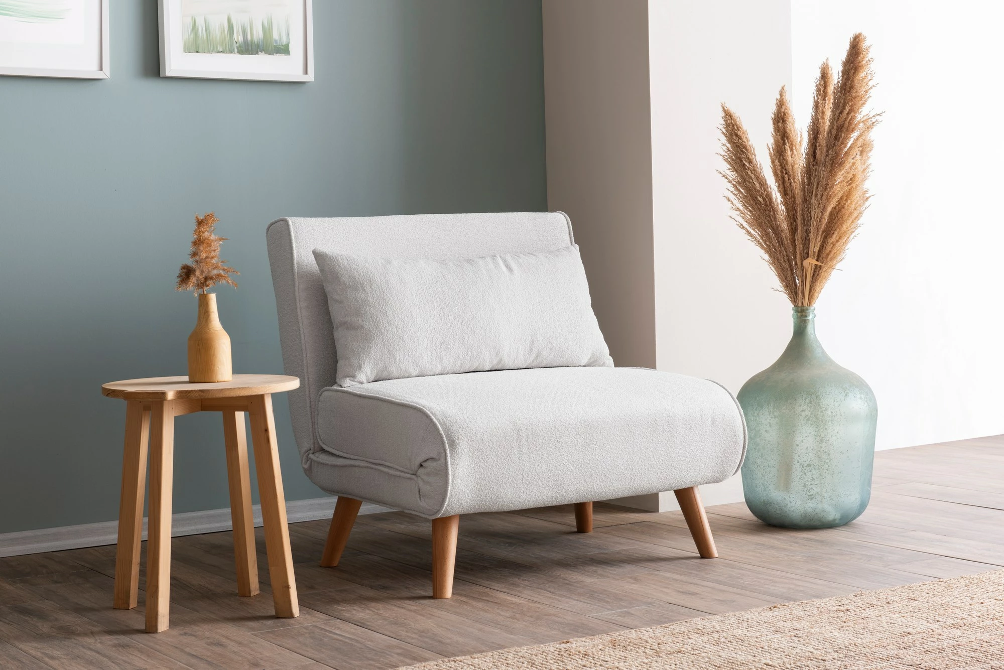 Krevat-karrige një vendi Atelier del Sofa, Folde Single, material teddy, e bardhë