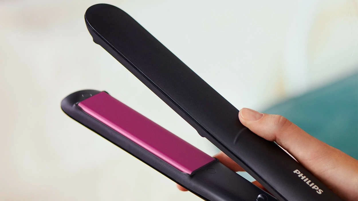 Drejtues flokësh Philips BHS375/00 ThermoProtect, pllaka qeramike me keratinë, 220°C, 2 nivele temperature, e zezë/rozë