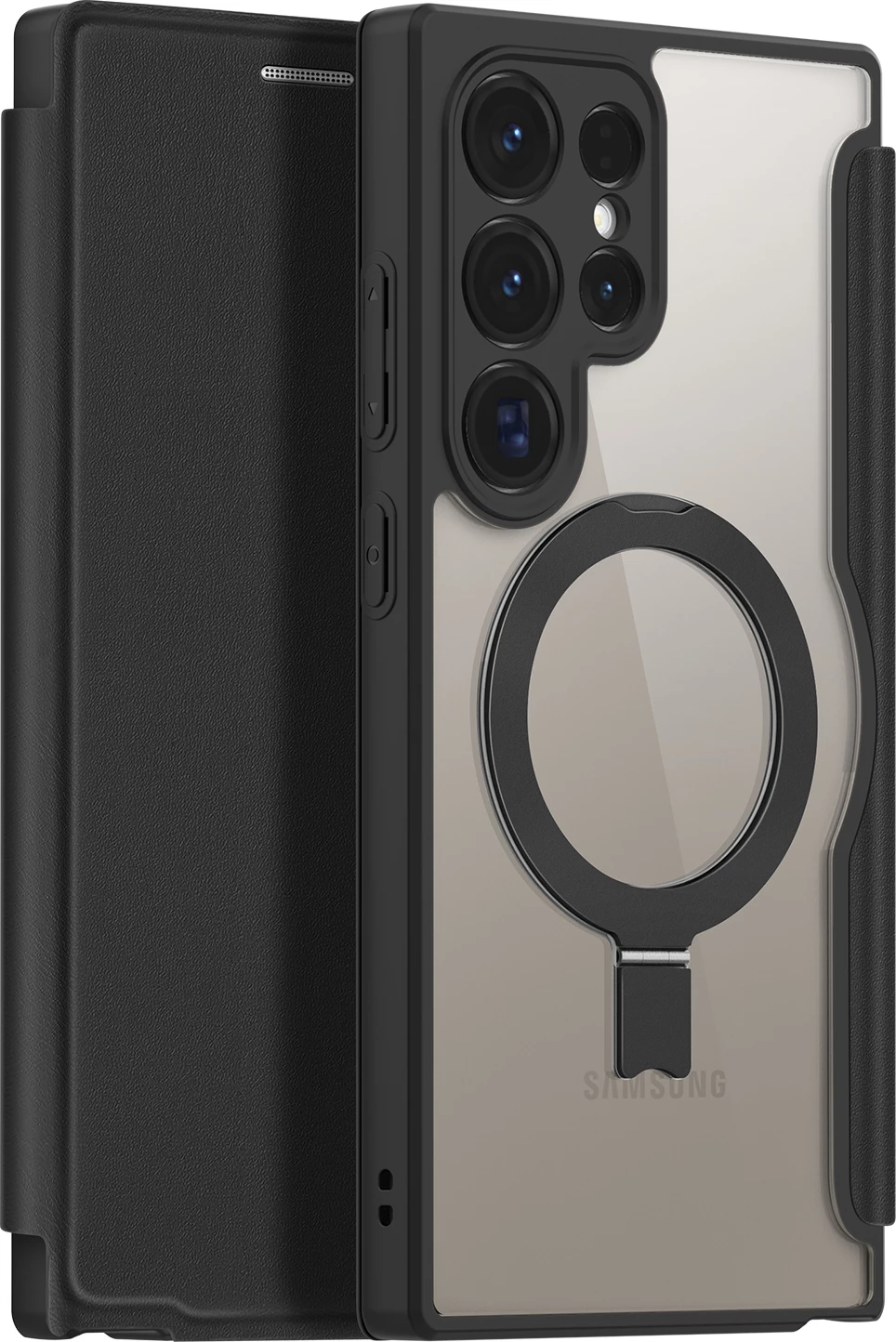 Mbështjellës Dux Ducis Skin X Pro me kapak dhe unazë magnetike për Samsung S24 Ultra, i zi