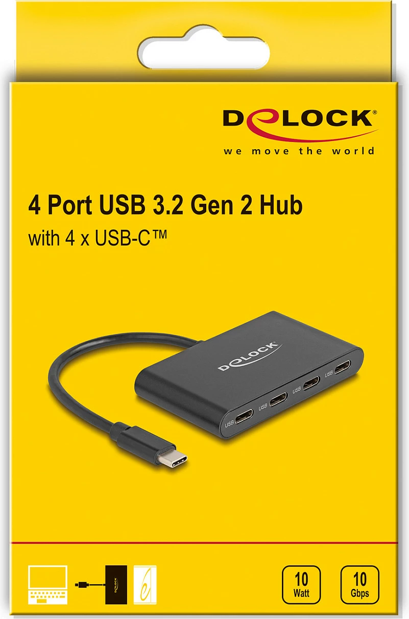 USB-C Hub DeLOCK, 4x USB-C, USB 3.2 Gen 2 10 Gbps, alumini, i zi