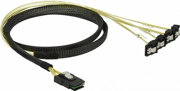 Kabllo Mini SAS në 4x SATA DeLOCK 85687, 1 m, SFF-8087, e zezë/verdhe