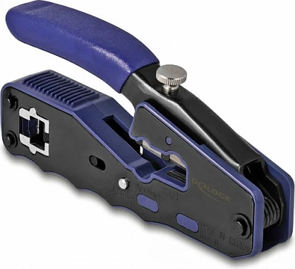 Vegël krimpimi DeLOCK 90577 për RJ-45, me prerës/zhveshës, zi/blu