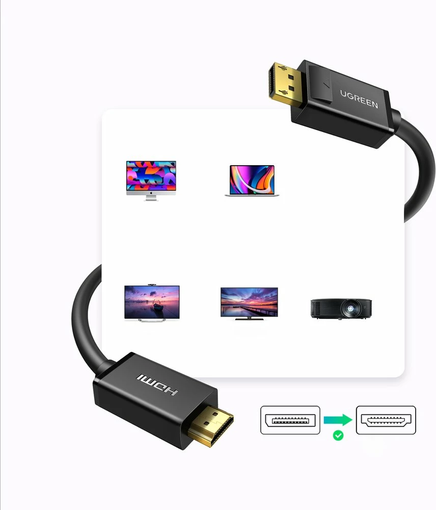Kabllo DisplayPort në HDMI Ugreen DP101, 3m, e zezë