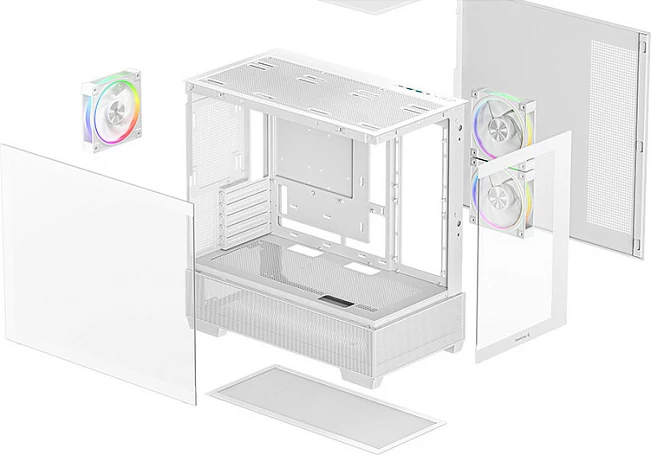 Kasë DeepCool CG380 3F WH, Midi Tower, ITX/micro ATX, xham i temperuar, RGB, e bardhë