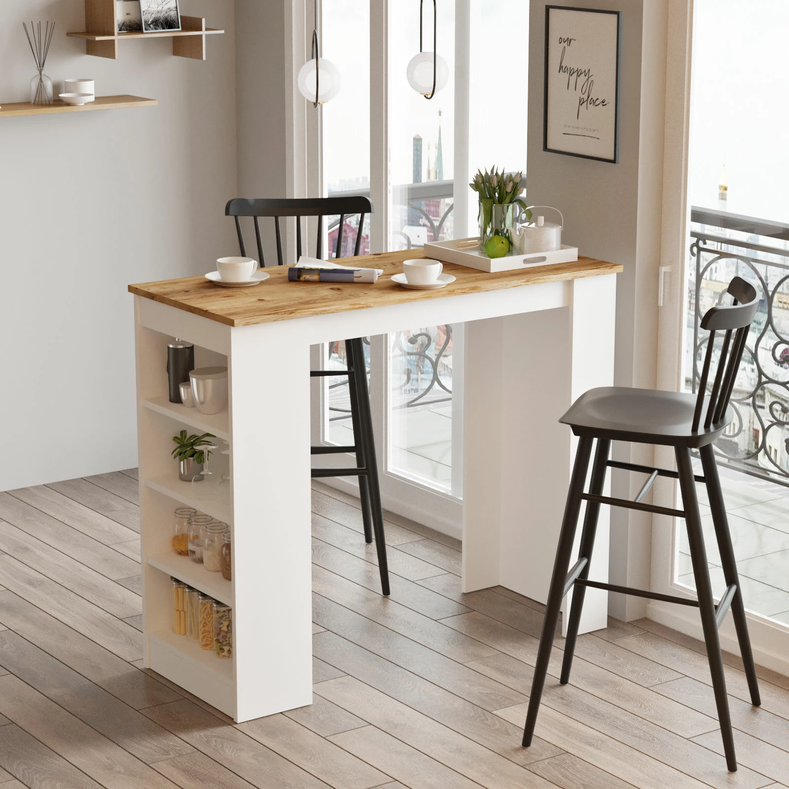 Tavolinë bar Hanah Home, St1-Aw, ngjyrë pishë Atlantike dhe e bardhë