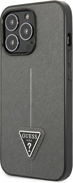 Mbështjellës Guess Saffiano Triangle Logo për iPhone 13 Pro Max 6.7", argjend