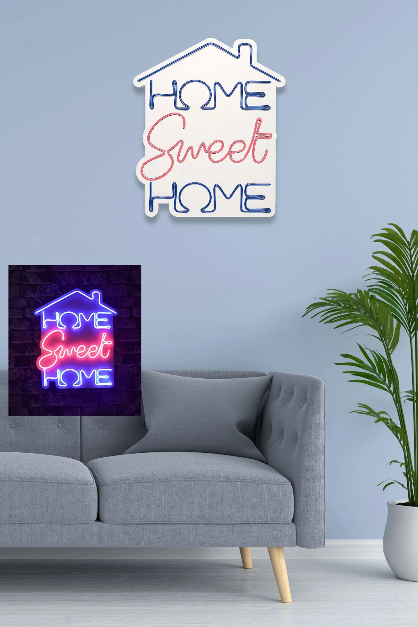Dritë dekorative plastike LED, Home Sweet Home, blu dhe rozë