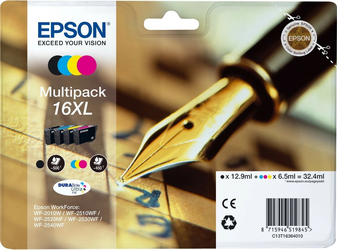 Toner Epson Pen and crossword 16XL Series, High (XL) Yield, Ngjyrë e zezë, Cyan, Magenta, Yellow