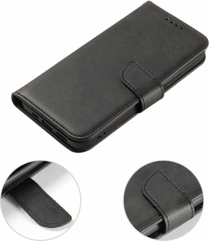 Kapak magnetik me portofol Hurtel për Tecno Pop 7, i zi