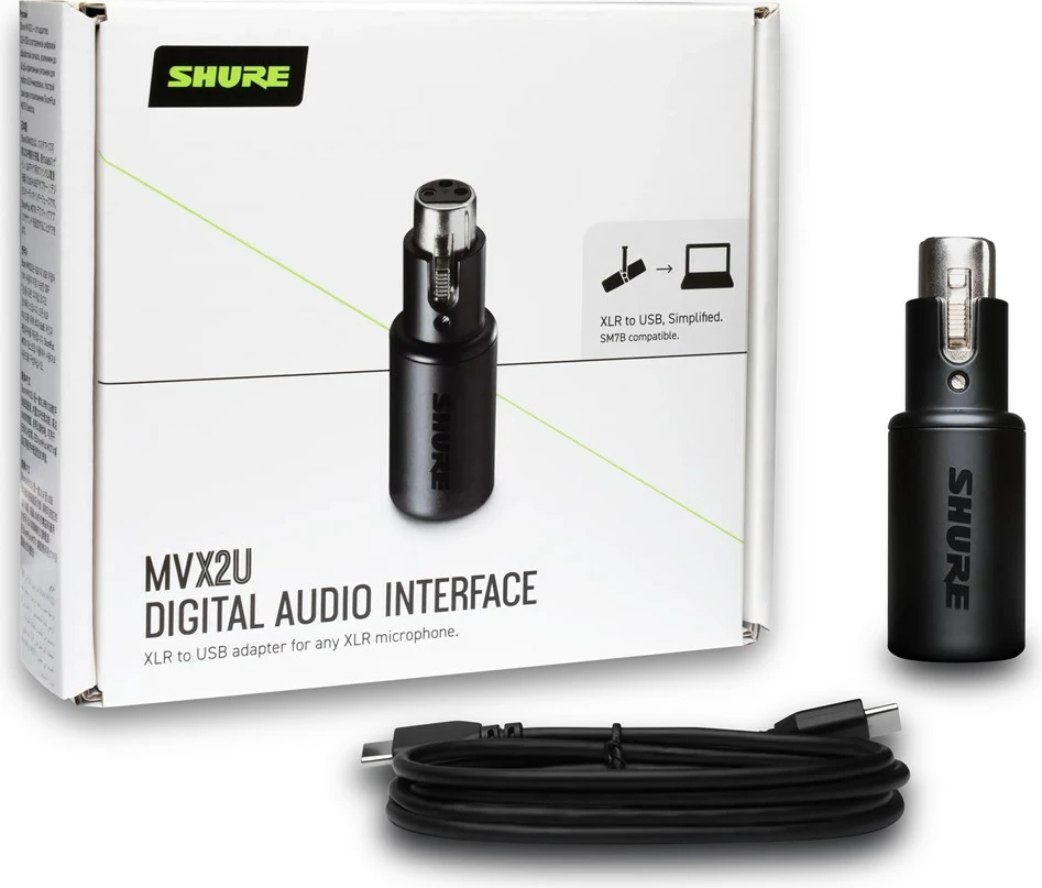 Interfejs audio Shure MVX2U për incizim, USB Type-C, Desktop, LED