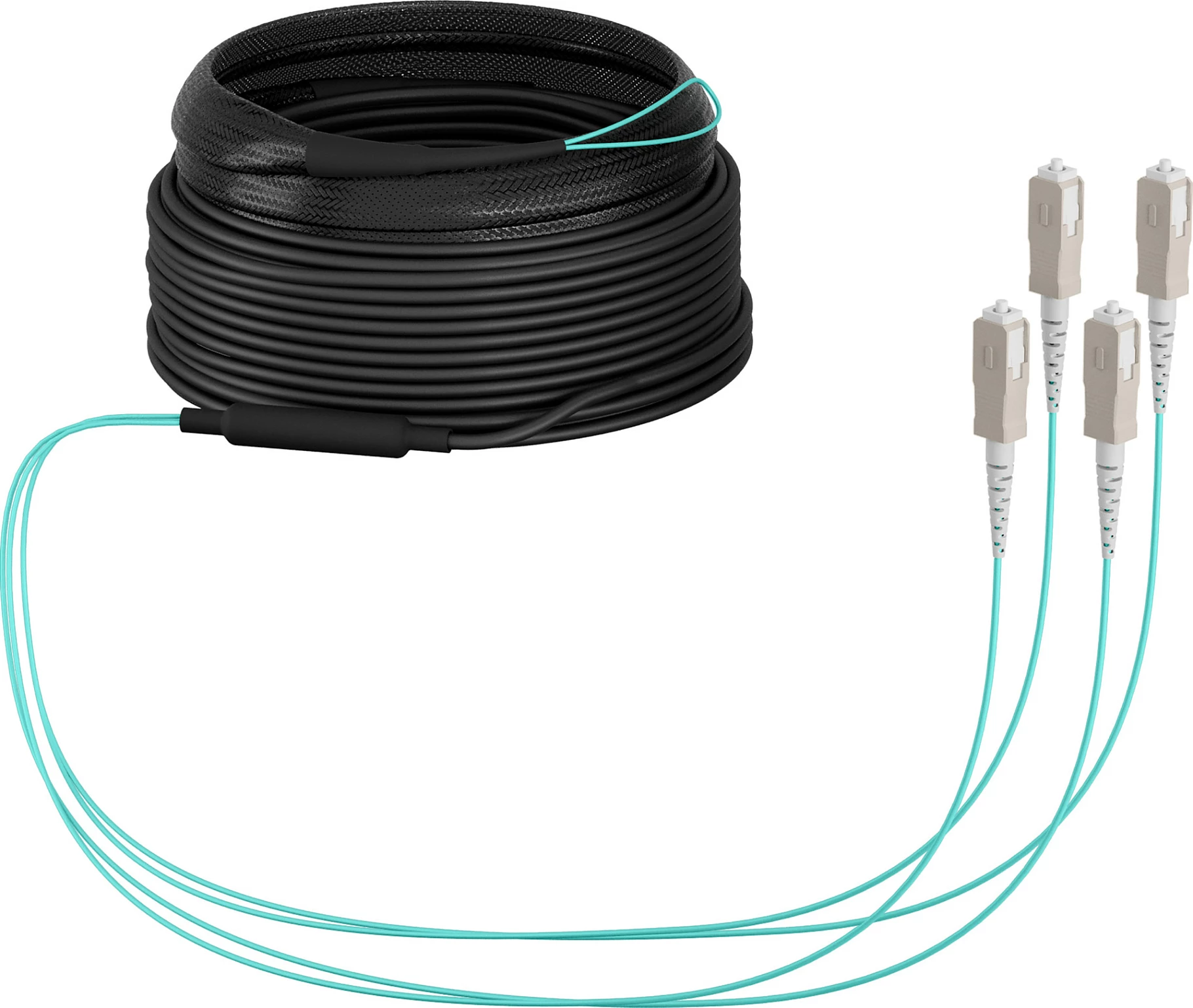 Kabllo fibër optike EFB Elektronik O8301S20OM3, OM3 multimode, 20 m, 4x SC-4x SC, LSZH, Aqua/Bezhë/Zi