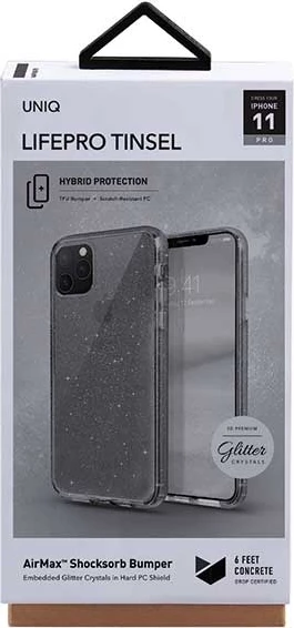 Mbështjellës UNIQ LifePro Tinsel për iPhone 11 Pro, i zi me shkëlqim