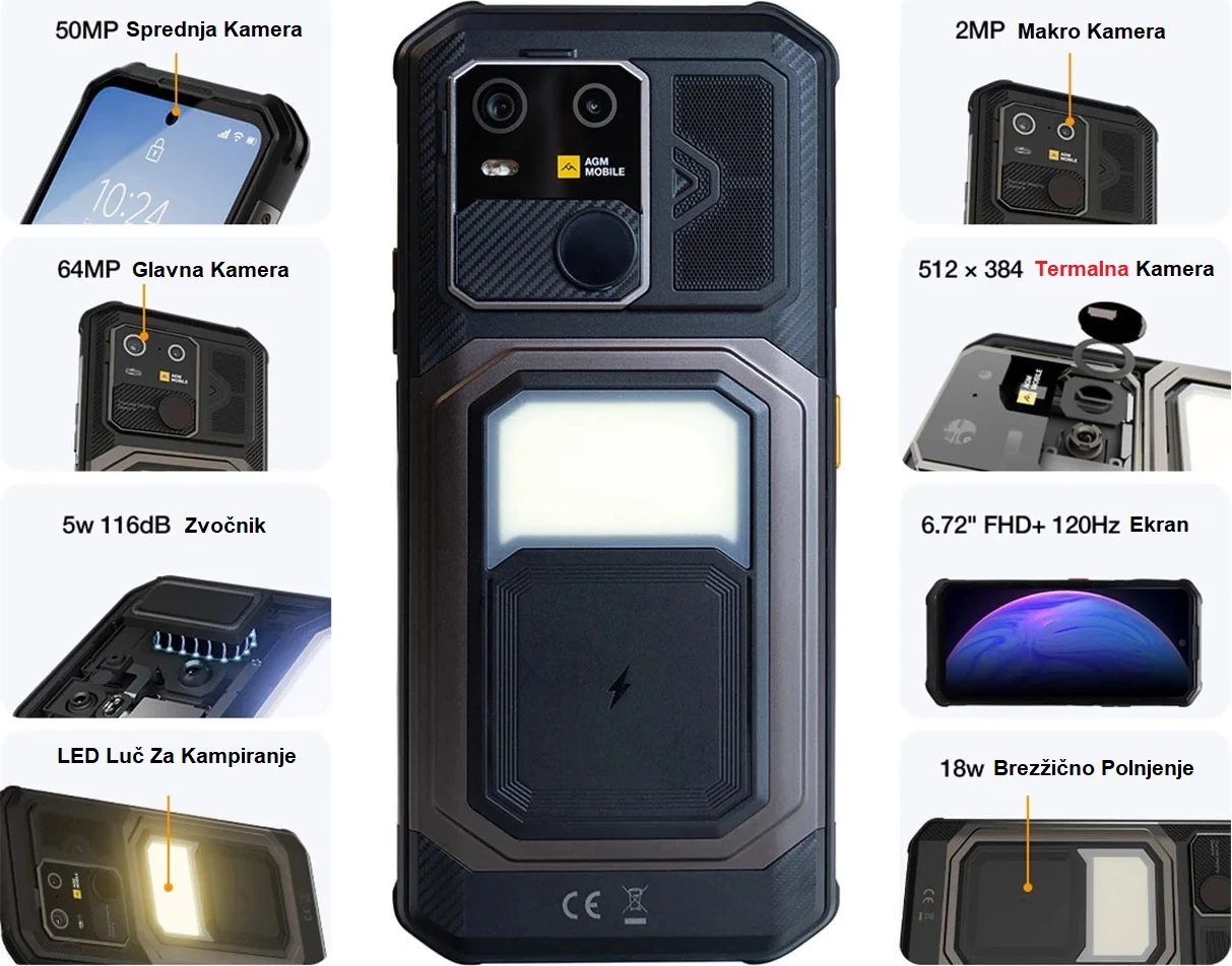 Celular AGM G3 Pro 12GB (+12GB) RAM / 512GB, kamerë termike, bateri 10000 mAh, zi/gri