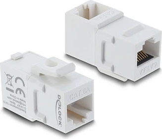 Modul Keystone coupler DeLOCK RJ45-F në RJ45-F, Cat6A, 90°, UTP, i bardhë