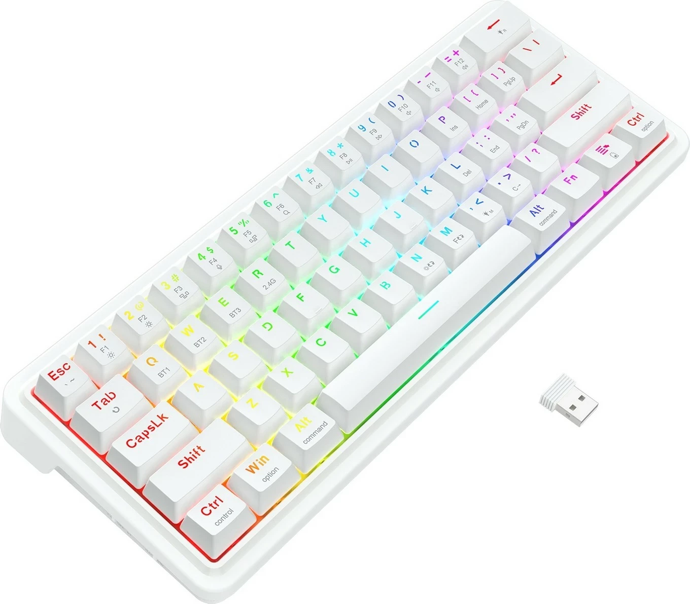 Tastierë mekanike Redragon Draconic V2 K730W-RGB-PRO, 60%, RGB, wireless/wired, e bardhë