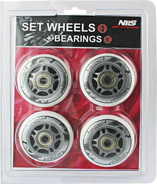Set rrota dhe kushineta për rollera Nils Extreme PU 64x24 82A, të bardha
