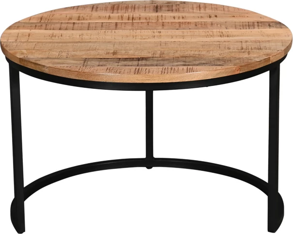 Set tavolina kafeje Frina, 3 copë, dru mango natyral, këmbë metalike të zeza