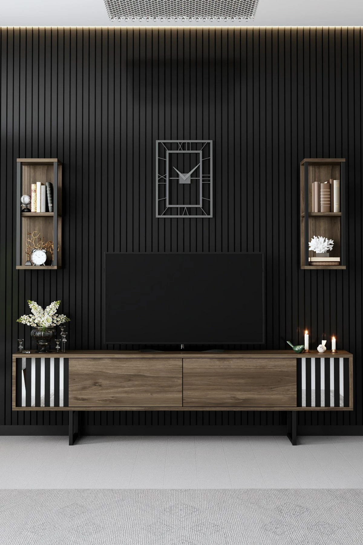 Komodë TV Hanah Home, Chrome Line, ngjyrë arre dhe e zezë