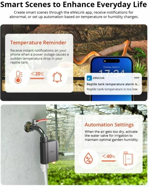 Sensor i mençur temperature dhe lagështie SONOFF SNZB-02WD, Zigbee 3.0, LCD 2.2\", IP65, i bardhë