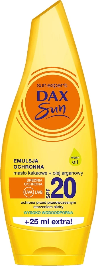 Emulsion mbrojtës për diell Dax Sun me gjalpë kakao dhe vaj argani SPF20 për femra, 175ml
