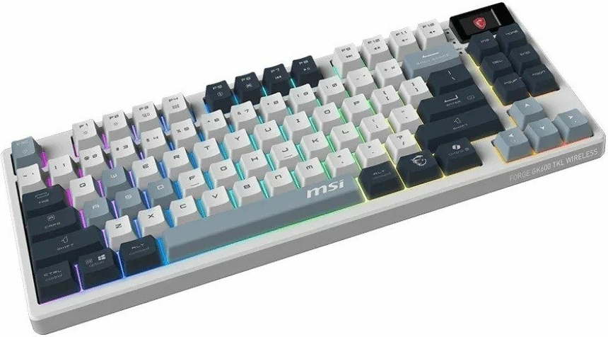 Tastierë gaming MSI Forge GK600 TKL Wireless, mekanike linear, RGB, hot-swap, 2.4GHz/Bluetooth/USB-C, US INTL, e bardhë