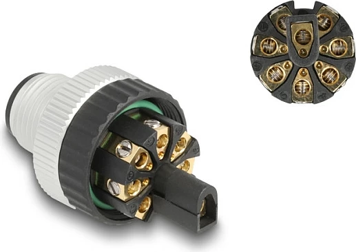 Konektor M12 DeLOCK A-coded 8-pin mashkull, cross-connector, lidhje me vidë, IP67, metal, zi/argjendt