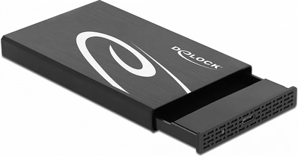 Kasë e jashtme DeLOCK për HDD/SSD 2.5" SATA, USB-C 10Gbps, alumini, e zezë/bardhë