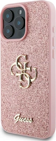 Mbështjellës Guess Fixed Glitter Big 4G për iPhone 16 Pro, Rozë