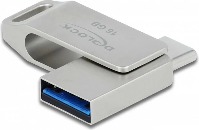 USB stick DeLOCK 16GB, USB 3.2 Gen 1, USB-C + Typ-A, metalik