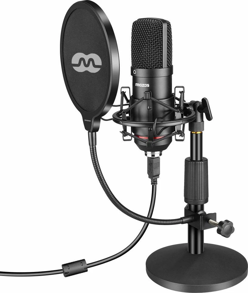 Mikrofon kondensator USB Mozos MKIT-900PRO 192kHz/24-bit cardioid, komplet me tripod dhe pop filter, i zi